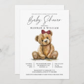 テディベアーウォーター色ガールベビーシャワー招待状 招待状 (正面/裏面)