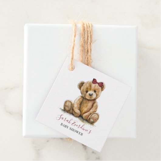 テディベアーウォーター色ガールベビーシャワー フェイバータグ (インサイチュ)
