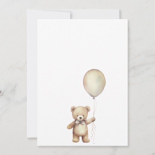 テディベアーウォーター色ボーイの最初の誕生日 招待状 (裏面)