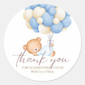 テディベアーウォーター色ボーイ1st誕生日パーティークラス ラウンドシール (正面)