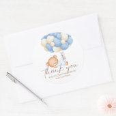 テディベアーウォーター色ボーイ1st誕生日パーティークラス ラウンドシール (封筒)