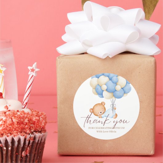 テディベアーウォーター色ボーイ1st誕生日パーティークラス ラウンドシール (パーティー)