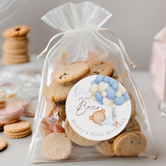 テディベアーウォーター色ボーイ1st誕生日パーティー ラウンドシール