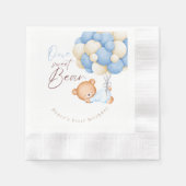 テディベアーウォーター色ボーイ1st誕生日パーティー 縁ありカクテルナプキン (正面)