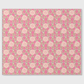 テディベアーウオーターカラー第1誕生日ピンク ラッピングペーパー (フラット)