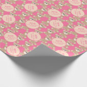 テディベアーウオーターカラー第1誕生日ピンク ラッピングペーパー (角)
