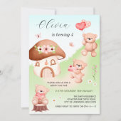 テディベアーウッズパーティー子供の誕生日 招待状 (正面)