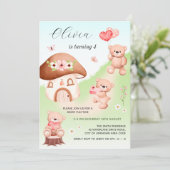 テディベアーウッズパーティー子供の誕生日 招待状 (スタンド正面)