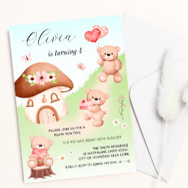 テディベアーウッズパーティー子供の誕生日 招待状