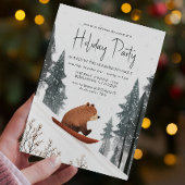 テディベアーオンスノースレッドホリデーパーティー 招待状