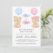 テディベアーガールまたは少年テーマ性別リビールパーティー 招待状 (スタンド正面)