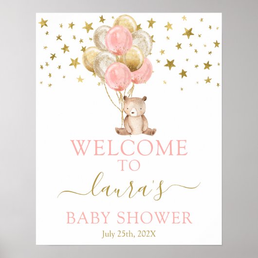 テディベアーガールウェルカムサイン ポスター (正面)