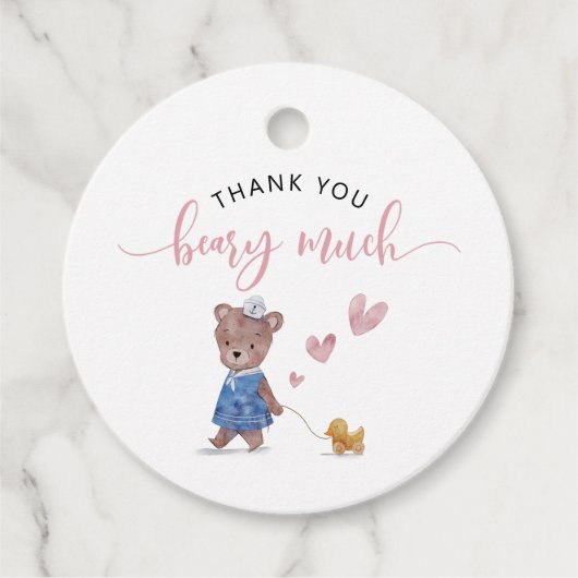 テディベアーガールバースデーパーティーピンク フェイバータグ (正面)