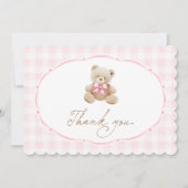 テディベアーガールピンク赤ちゃんシャワーありがとう サンキューカード (正面)