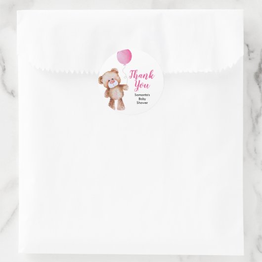 テディベアーガールベビーシャワークラシックラウンドステッカー ラウンドシール (バッグ)