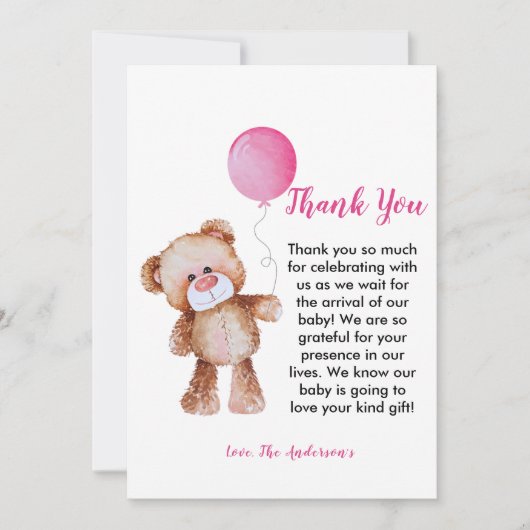テディベアーガールベビーシャワーサンキューカード サンキューカード (正面)