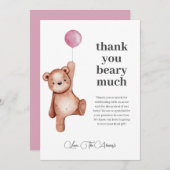 テディベアーガールベビーシャワーサンキューカード サンキューカード (正面/裏面)