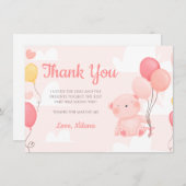 テディベアーガールベビーシャワーサンキューカード 招待状 (正面/裏面)