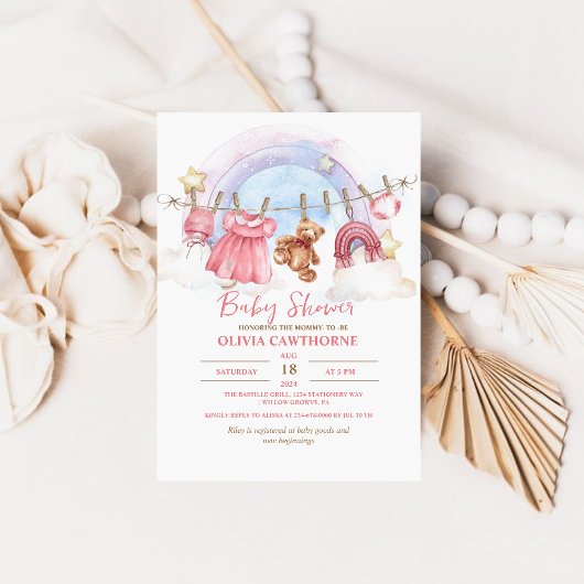 テディベアーガールベビーシャワーパーティー 招待状