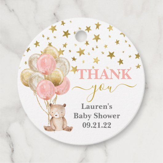 テディベアーガールベビーシャワーメッセージカード フェイバータグ (正面)