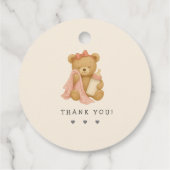 テディベアーガールベビーシャワーメッセージカード フェイバータグ (裏面)