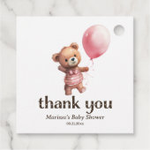 テディベアーガールベビーシャワーメッセージカード フェイバータグ (裏面)