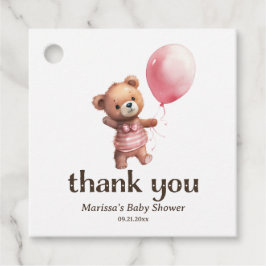 テディベアーガールベビーシャワーメッセージカード フェイバータグ