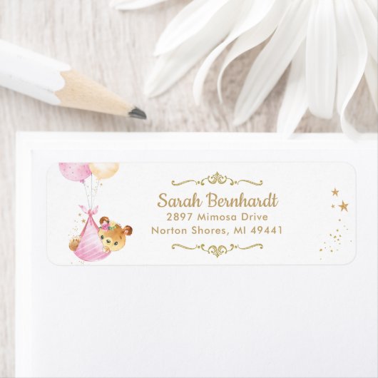 テディベアーガールベビーシャワー差出人住所ラベル ラベル (インサイチュ)