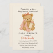 テディベアーガールベビーシャワー招待状 招待状 (正面/裏面)