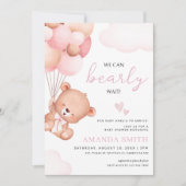 テディベアーガールベビーシャワー水色ピンク 招待状 (正面)