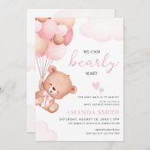 テディベアーガールベビーシャワー水色ピンク 招待状 (正面/裏面)