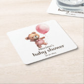 テディベアーガールベビーシャワー紙コースター スクエアペーパーコースター (アングル)