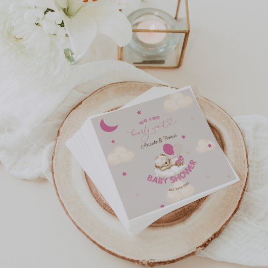 テディベアーガールベビーシャワー赤面ピンク スタンダードカクテルナプキン