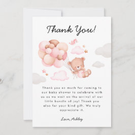 テディベアーガールベビーシャワー サンキューカード