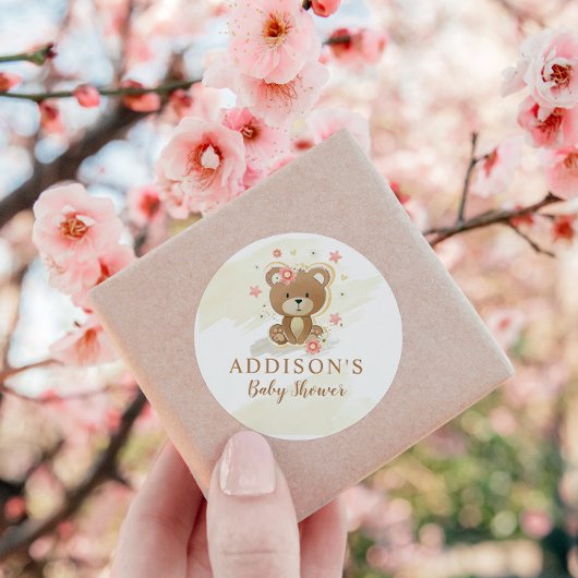 テディベアーガールベビーシャワー ラウンドシール
