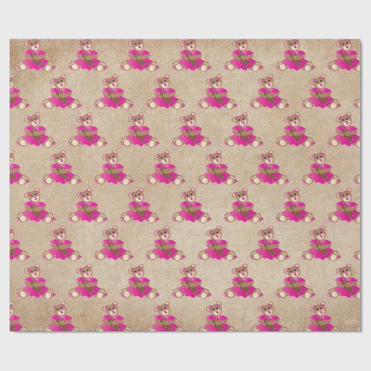 テディベアーガールホールディングベビーベアーピンクドレス ラッピングペーパー (フラット)