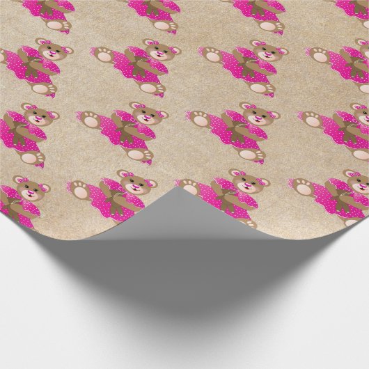 テディベアーガールホールディングベビーベアーピンクドレス ラッピングペーパー (角)