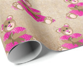 テディベアーガールホールディングベビーベアーピンクドレス ラッピングペーパー (ロールコーナー)