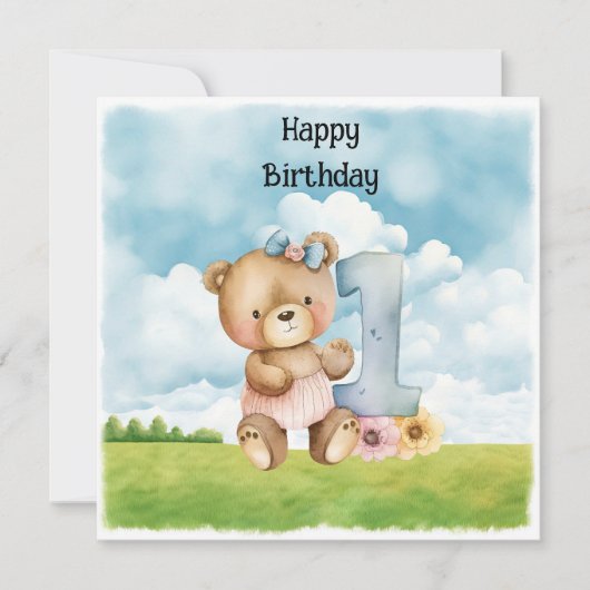 テディベアーガール1stバースデーウォーターカラー1年 (正面)