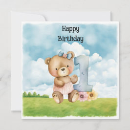 テディベアーガール1stバースデーウォーターカラー1年