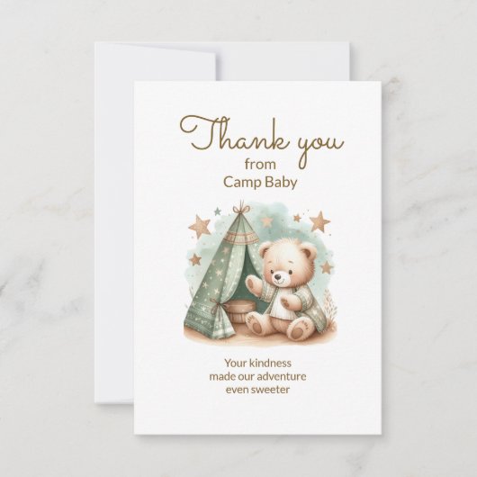 テディベアーキャンプ赤ちゃんシャワー サンキューカード (正面)