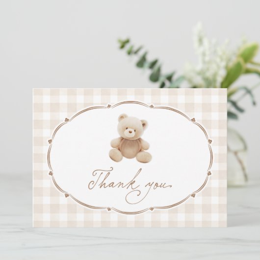 テディベアーギンガムベビーシャワーありがとう サンキューカード (スタンド正面)
