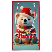 テディベアークリスマスキッズレッドパーソナライズされた（赤） スモールペーパーバッグ (裏面)