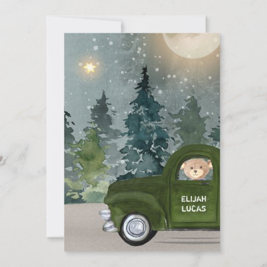 テディベアーグリーントラックムーンと森の赤ちゃんシャワー 招待状 (裏面)