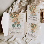 テディベアーグリーンブラウン赤ちゃんシャワー サンキューカード