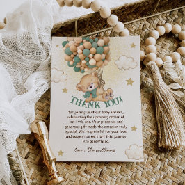 テディベアーグリーンブラウン赤ちゃんシャワー サンキューカード