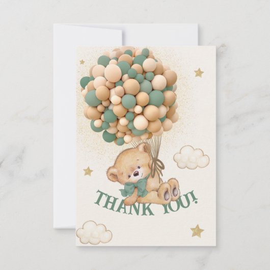 テディベアーグリーンブラウン赤ちゃんシャワー サンキューカード (裏面)