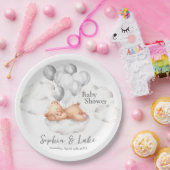 テディベアーグレイ風船ボーイベビーシャワー ペーパープレート (パーティー)