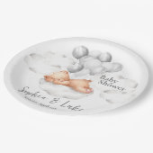 テディベアーグレイ風船ボーイベビーシャワー ペーパープレート (アングル)