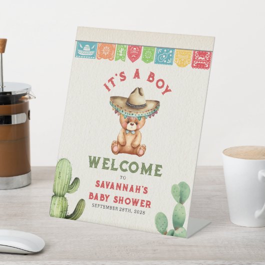 テディベアーサボイ男の子ベビーシャワーフィエスタウェルカム 台座サイン (インサイチュ)